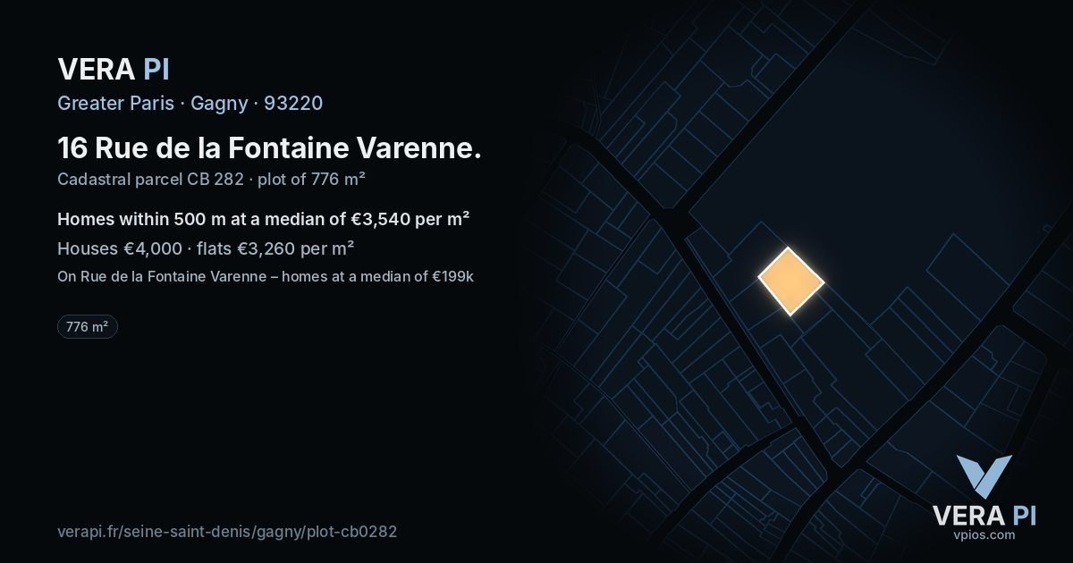 16 Rue de la Fontaine Varenne, Gagny at night – the plot lit, the parcels around coloured by the prices near them