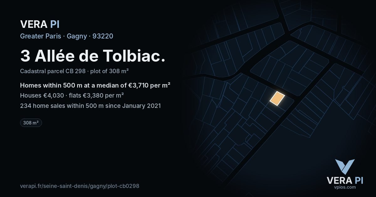 3 Allée de Tolbiac, Gagny at night – the plot lit, the parcels around coloured by the prices near them
