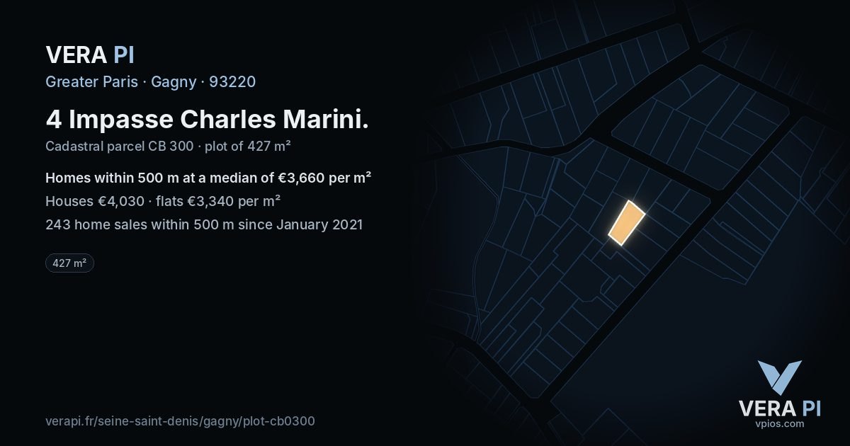 4 Impasse Charles Marini, Gagny at night – the plot lit, the parcels around coloured by the prices near them
