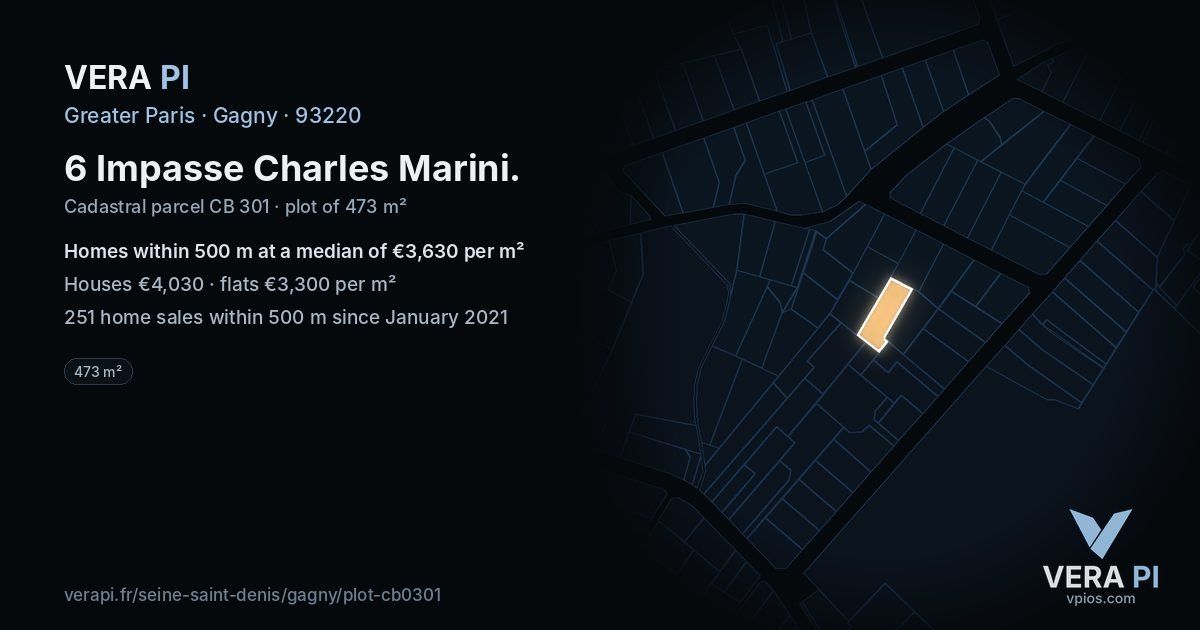 6 Impasse Charles Marini, Gagny at night – the plot lit, the parcels around coloured by the prices near them