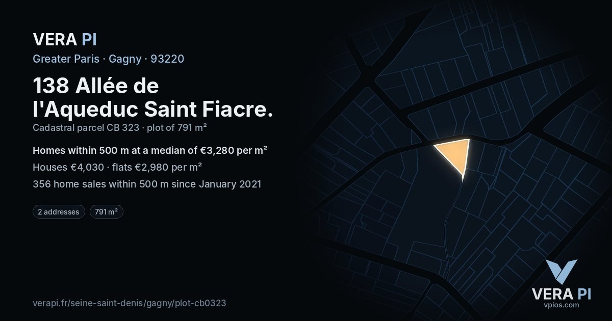 138 Allée de l'Aqueduc Saint Fiacre, Gagny at night – the plot lit, the parcels around coloured by the prices near them