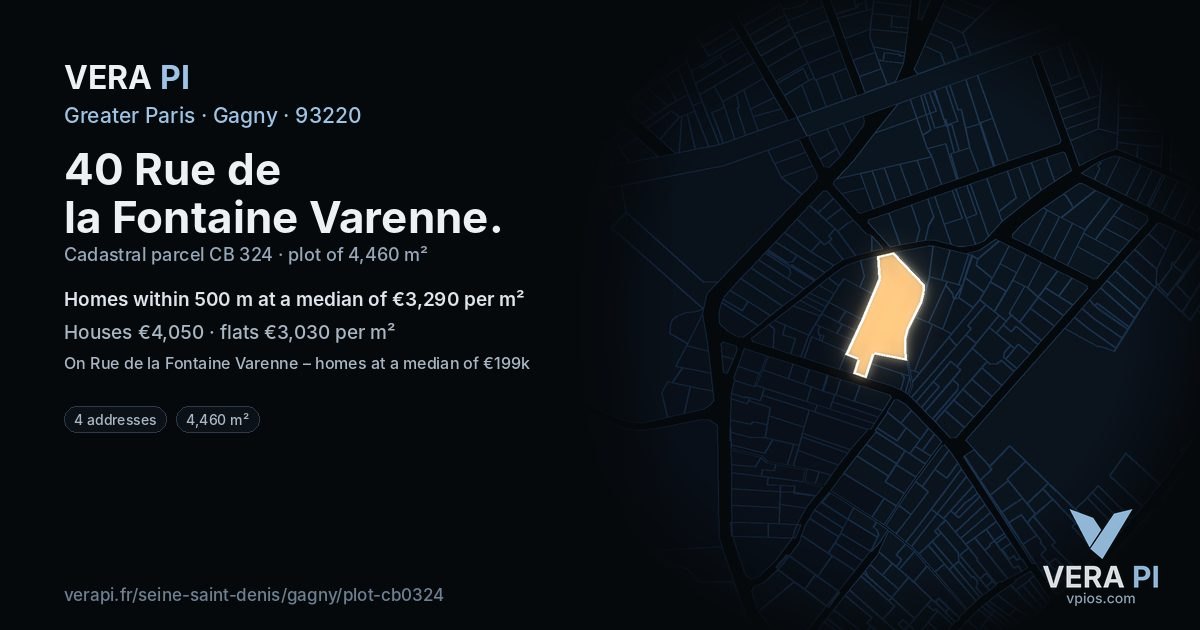40 Rue de la Fontaine Varenne, Gagny at night – the plot lit, the parcels around coloured by the prices near them
