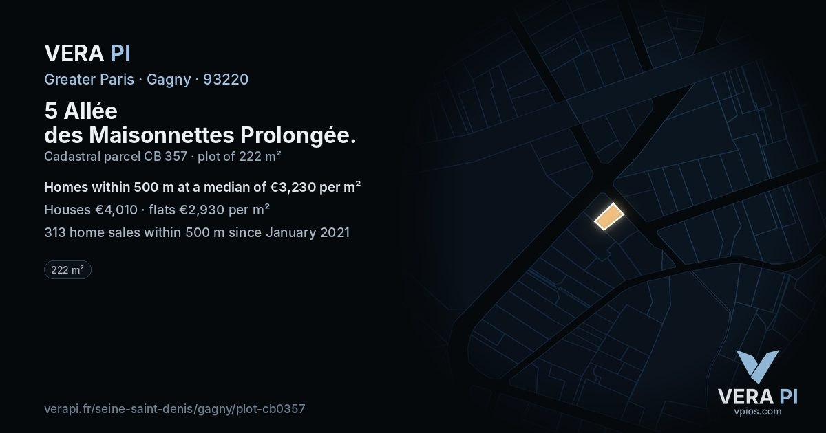 5 Allée des Maisonnettes Prolongée, Gagny at night – the plot lit, the parcels around coloured by the prices near them