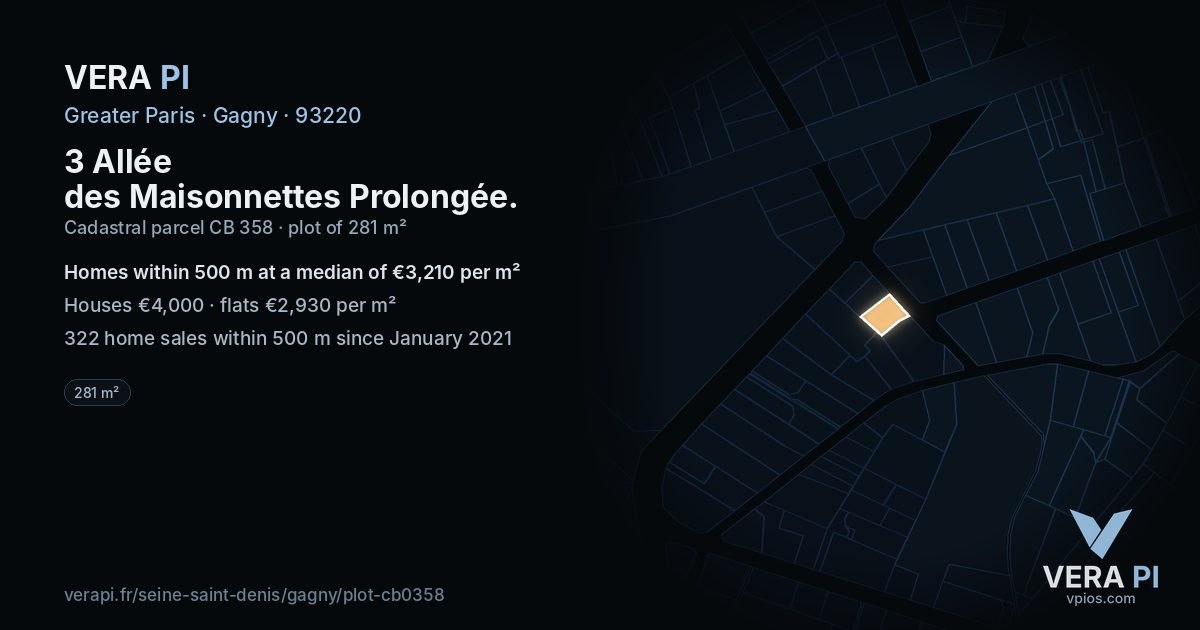 3 Allée des Maisonnettes Prolongée, Gagny at night – the plot lit, the parcels around coloured by the prices near them