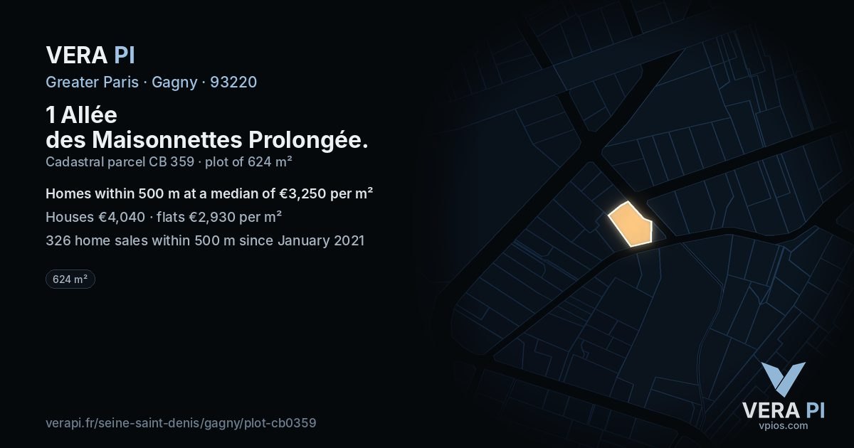 1 Allée des Maisonnettes Prolongée, Gagny at night – the plot lit, the parcels around coloured by the prices near them