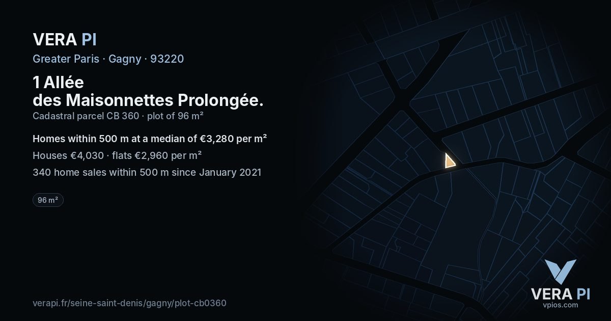 1 Allée des Maisonnettes Prolongée, Gagny at night – the plot lit, the parcels around coloured by the prices near them