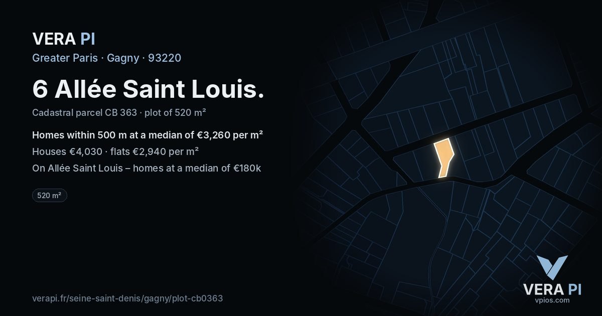 6 Allée Saint Louis, Gagny at night – the plot lit, the parcels around coloured by the prices near them