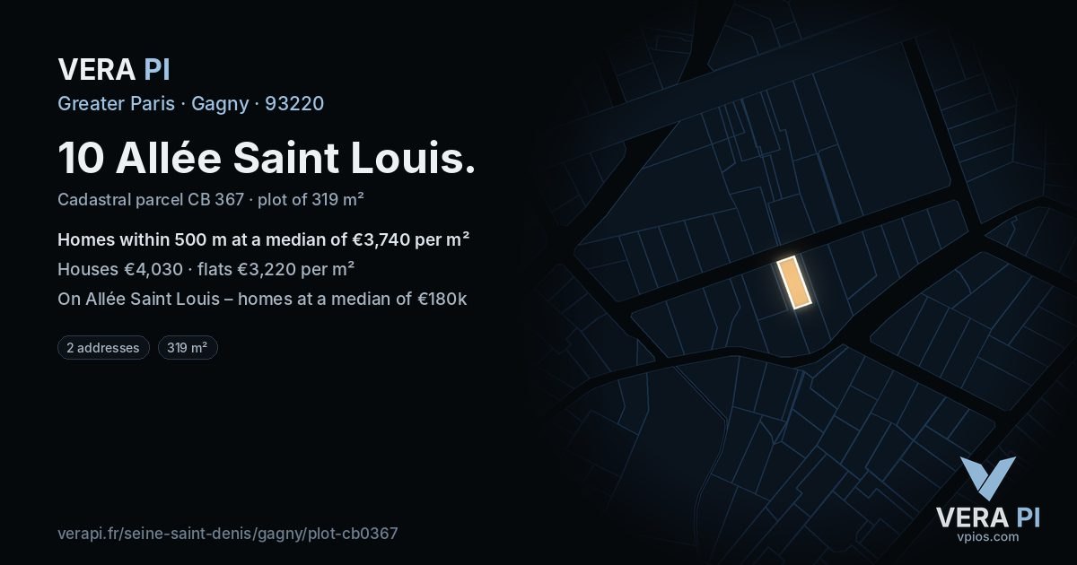 10 Allée Saint Louis, Gagny at night – the plot lit, the parcels around coloured by the prices near them