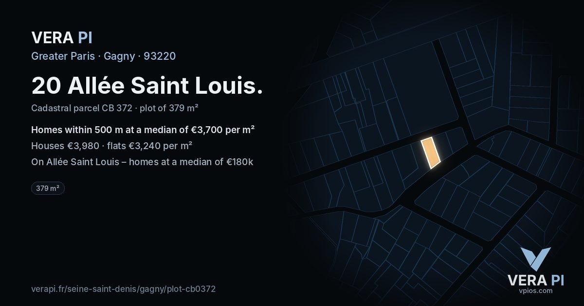 20 Allée Saint Louis, Gagny at night – the plot lit, the parcels around coloured by the prices near them