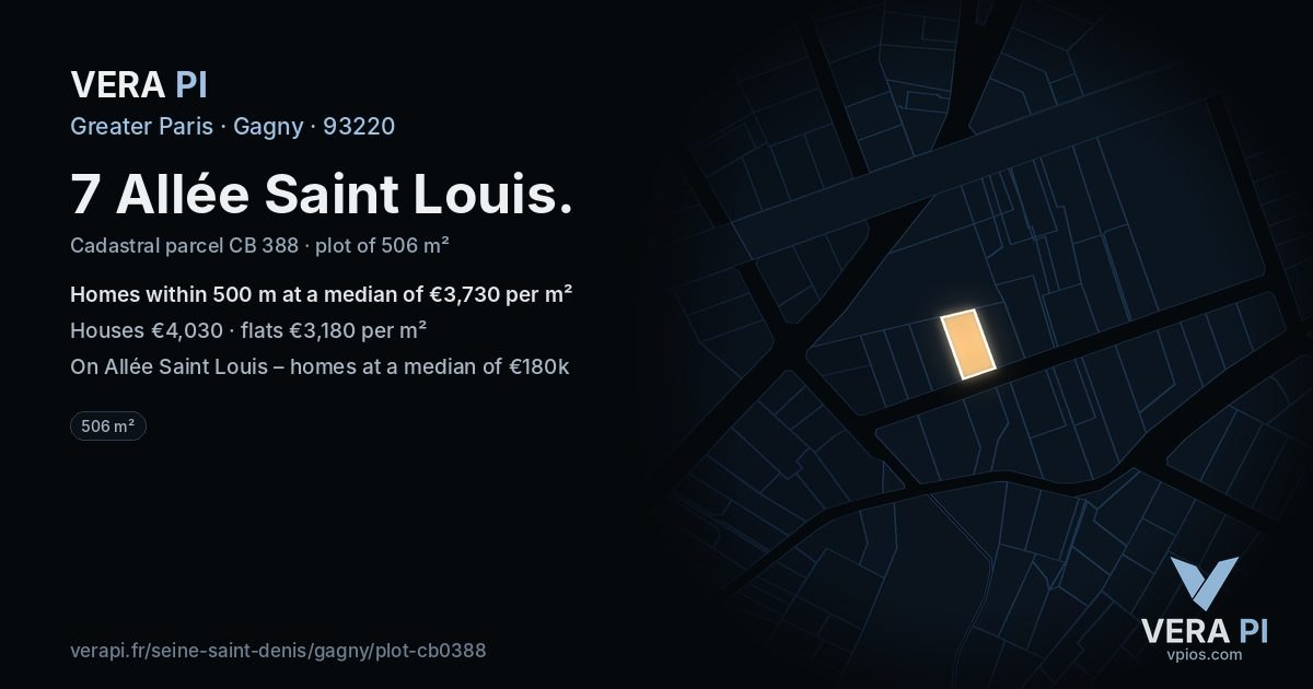 7 Allée Saint Louis, Gagny at night – the plot lit, the parcels around coloured by the prices near them