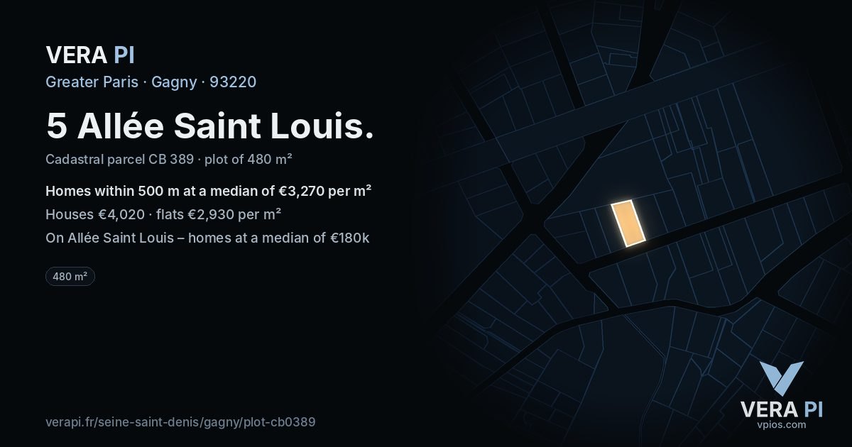 5 Allée Saint Louis, Gagny at night – the plot lit, the parcels around coloured by the prices near them