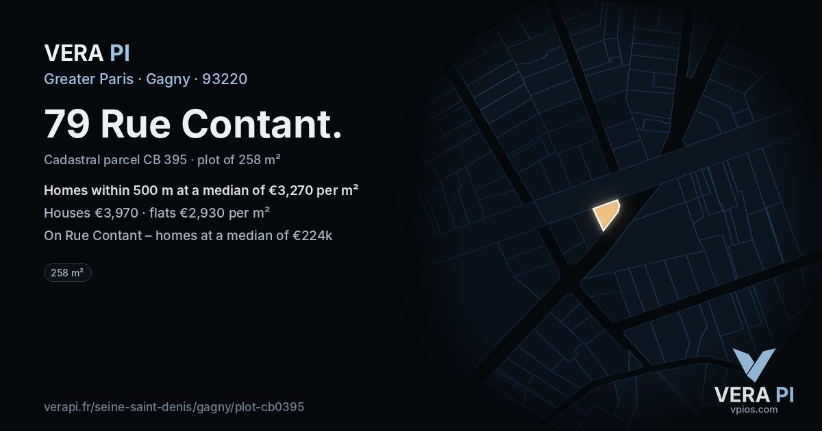 79 Rue Contant, Gagny at night – the plot lit, the parcels around coloured by the prices near them