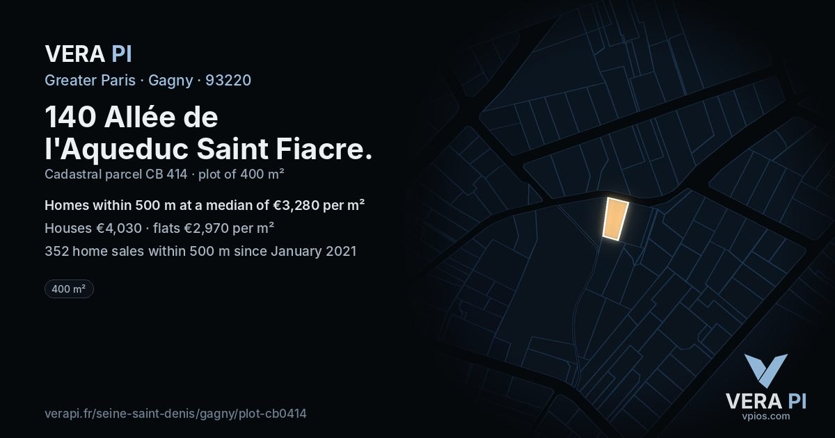 140 Allée de l'Aqueduc Saint Fiacre, Gagny at night – the plot lit, the parcels around coloured by the prices near them