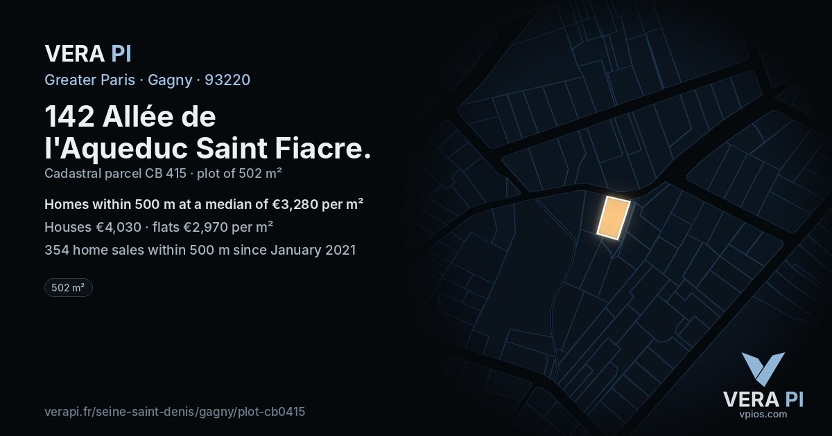 142 Allée de l'Aqueduc Saint Fiacre, Gagny at night – the plot lit, the parcels around coloured by the prices near them