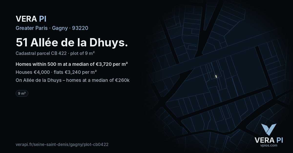 51 Allée de la Dhuys, Gagny at night – the plot lit, the parcels around coloured by the prices near them