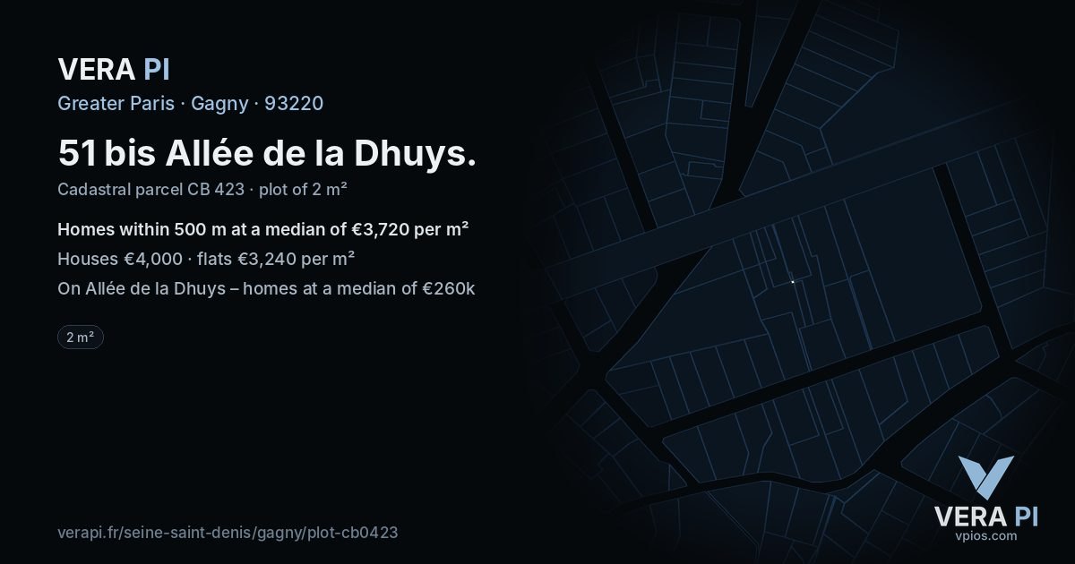51 bis Allée de la Dhuys, Gagny at night – the plot lit, the parcels around coloured by the prices near them