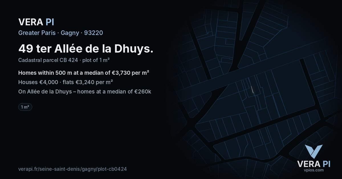 49 ter Allée de la Dhuys, Gagny at night – the plot lit, the parcels around coloured by the prices near them