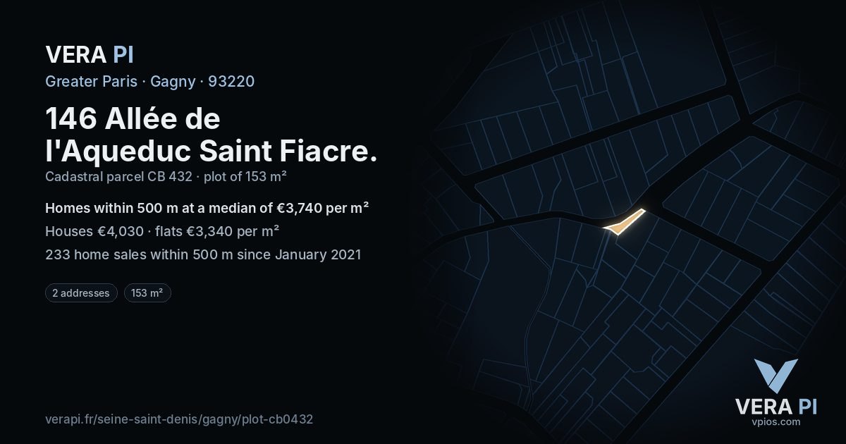 146 Allée de l'Aqueduc Saint Fiacre, Gagny at night – the plot lit, the parcels around coloured by the prices near them