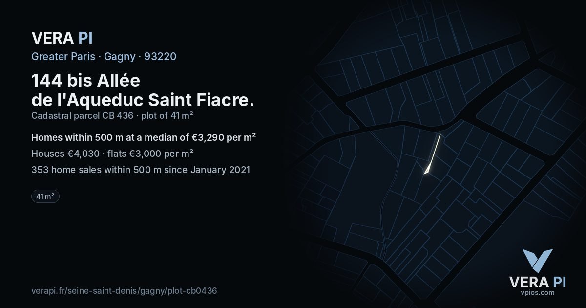 144 bis Allée de l'Aqueduc Saint Fiacre, Gagny at night – the plot lit, the parcels around coloured by the prices near them