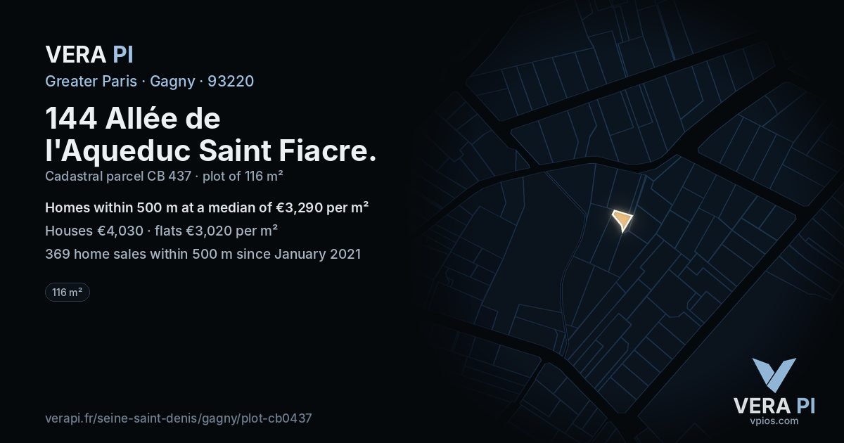 144 Allée de l'Aqueduc Saint Fiacre, Gagny at night – the plot lit, the parcels around coloured by the prices near them