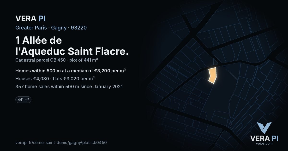 1 Allée de l'Aqueduc Saint Fiacre, Gagny at night – the plot lit, the parcels around coloured by the prices near them