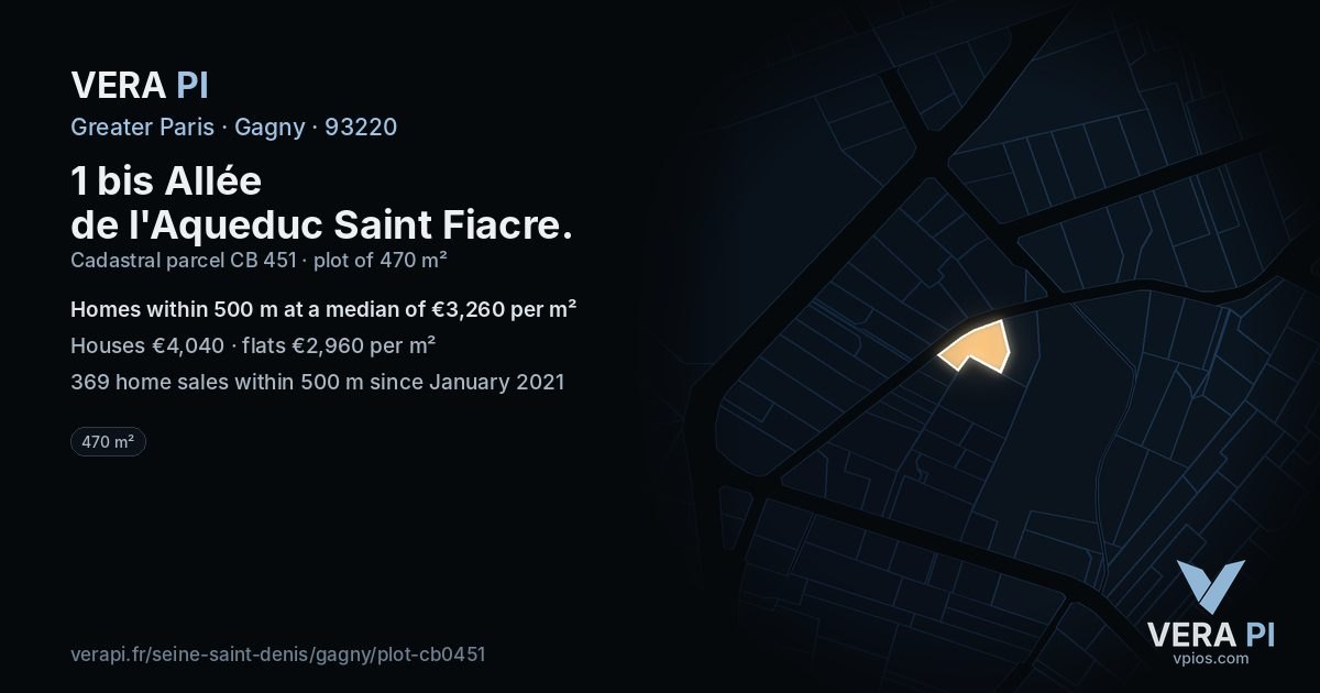 1 bis Allée de l'Aqueduc Saint Fiacre, Gagny at night – the plot lit, the parcels around coloured by the prices near them