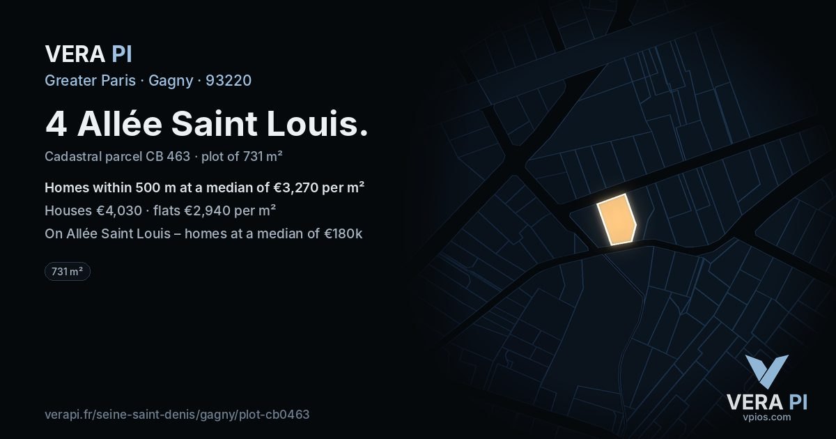 4 Allée Saint Louis, Gagny at night – the plot lit, the parcels around coloured by the prices near them