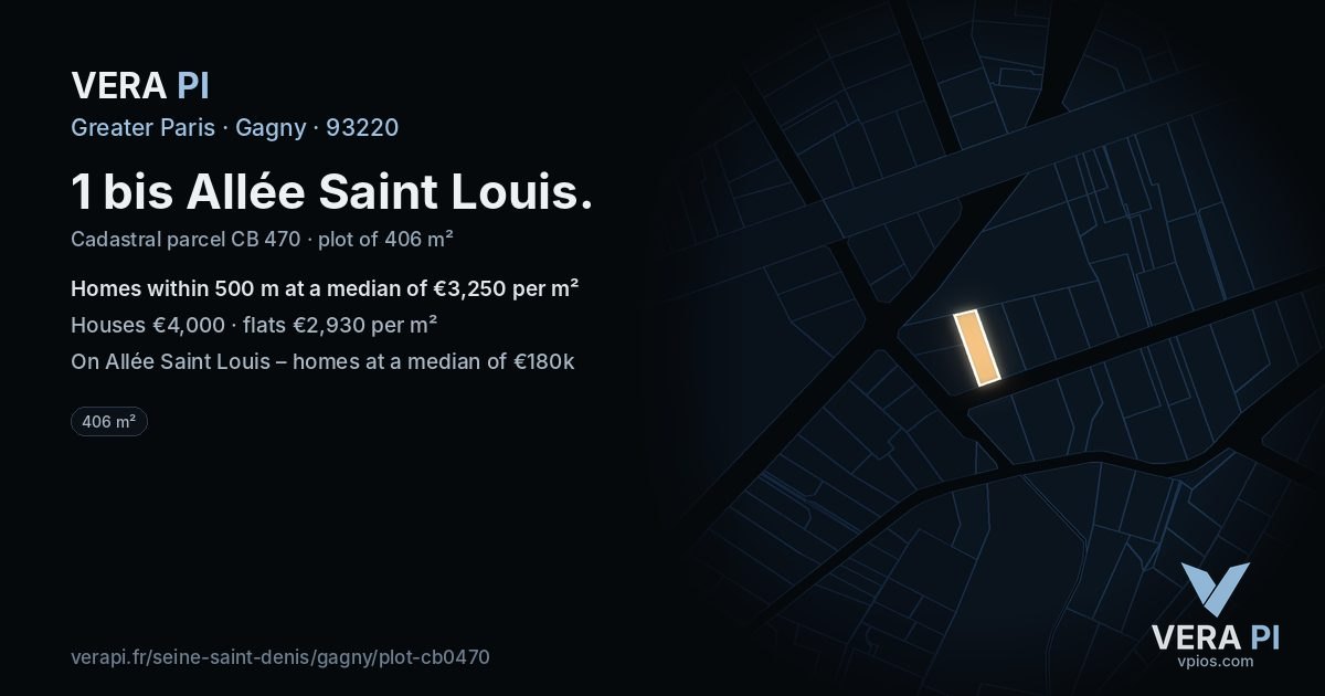 1 bis Allée Saint Louis, Gagny at night – the plot lit, the parcels around coloured by the prices near them