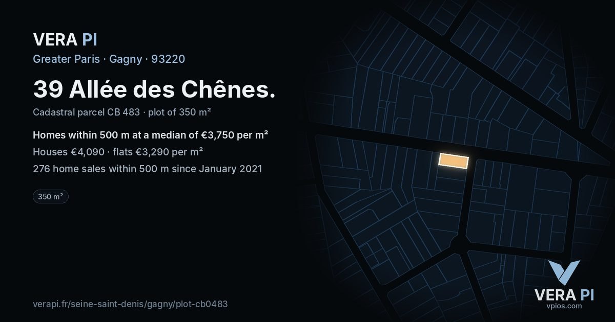 39 Allée des Chênes, Gagny at night – the plot lit, the parcels around coloured by the prices near them