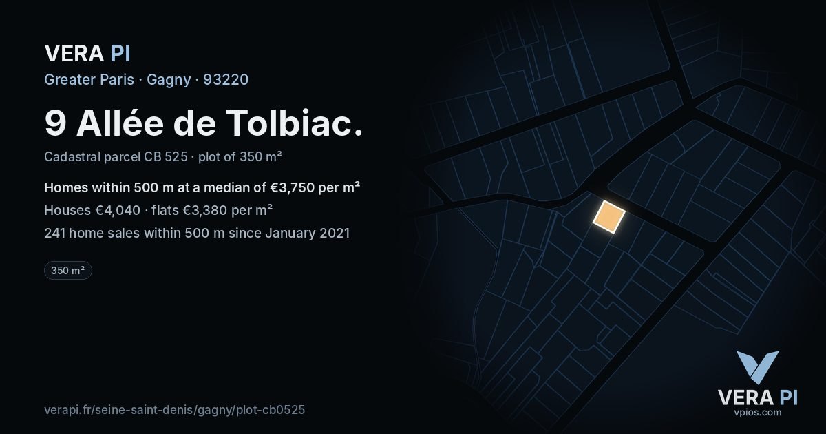 9 Allée de Tolbiac, Gagny at night – the plot lit, the parcels around coloured by the prices near them