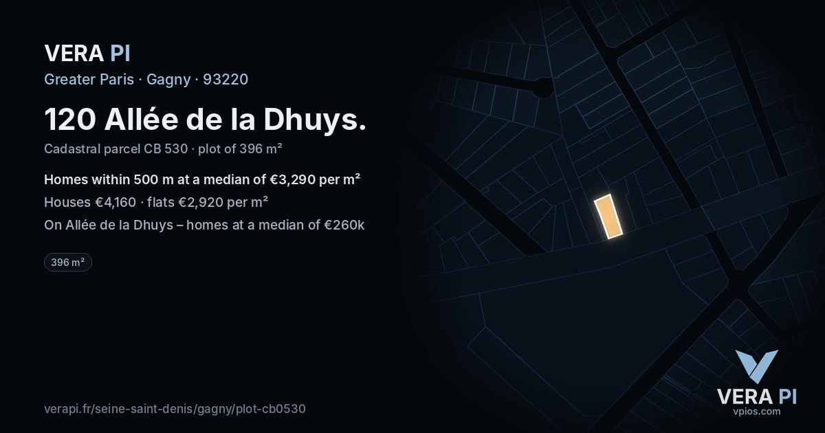 120 Allée de la Dhuys, Gagny at night – the plot lit, the parcels around coloured by the prices near them