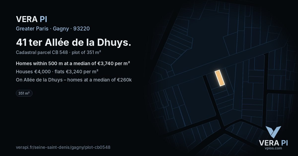 41 ter Allée de la Dhuys, Gagny at night – the plot lit, the parcels around coloured by the prices near them