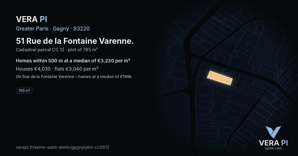 51 Rue de la Fontaine Varenne, Gagny at night – the plot lit, the parcels around coloured by the prices near them