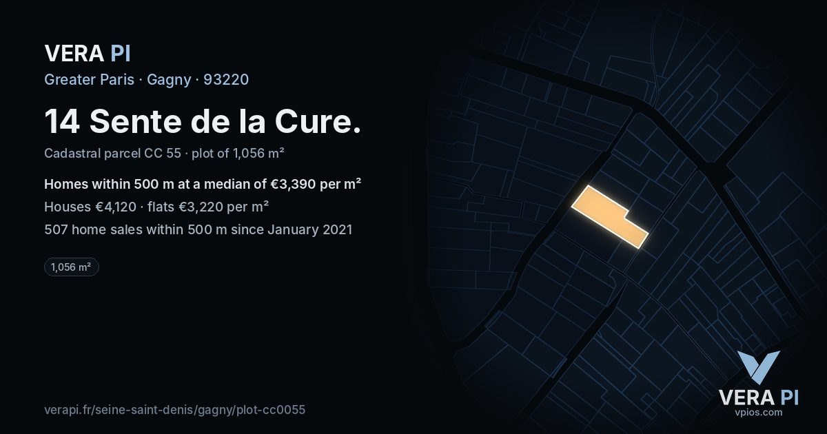 14 Sente de la Cure, Gagny at night – the plot lit, the parcels around coloured by the prices near them