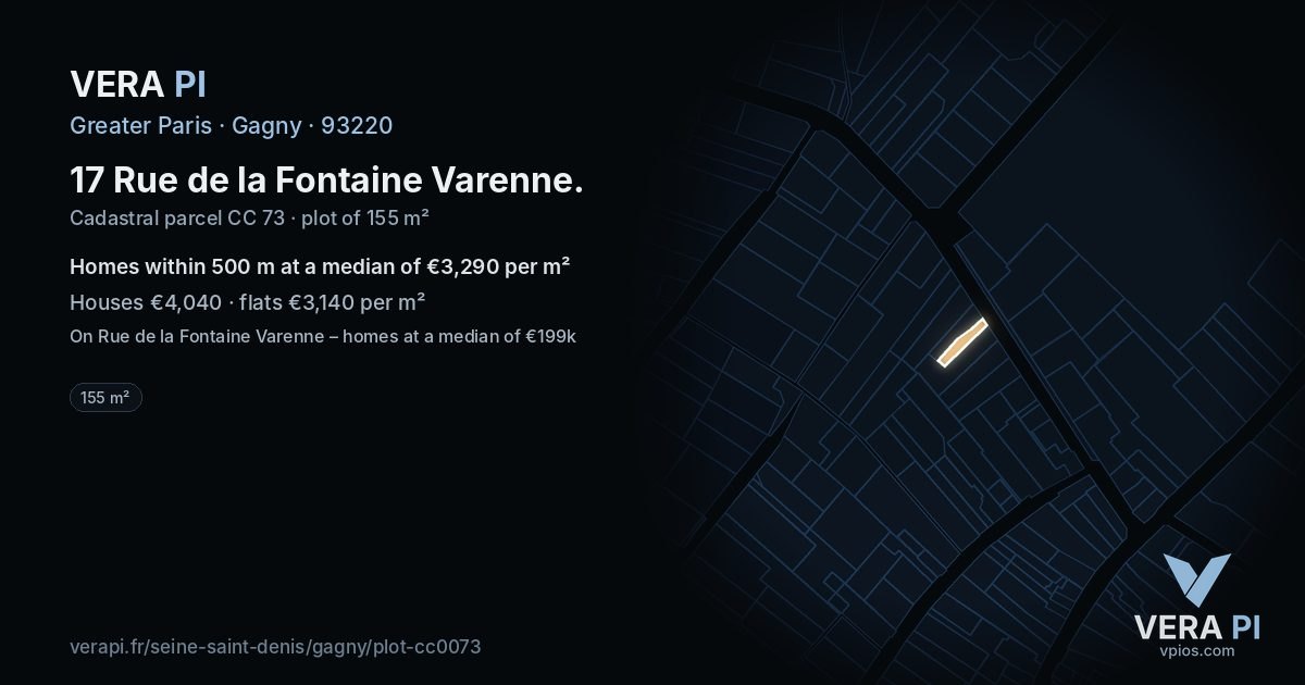 17 Rue de la Fontaine Varenne, Gagny at night – the plot lit, the parcels around coloured by the prices near them