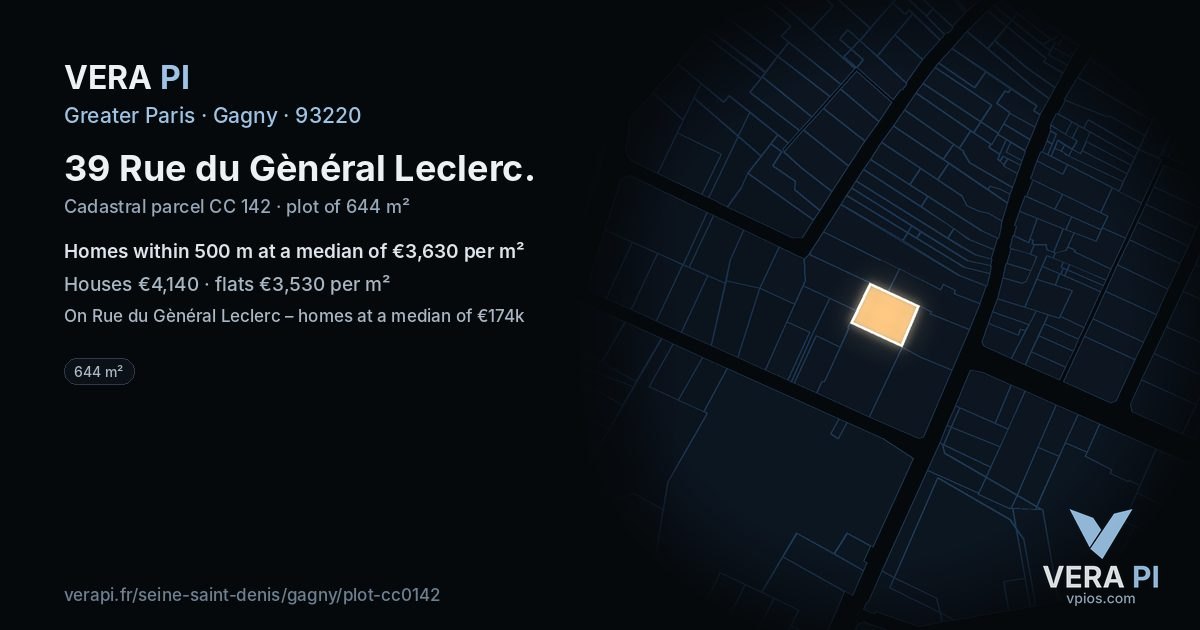39 Rue du Gènéral Leclerc, Gagny at night – the plot lit, the parcels around coloured by the prices near them