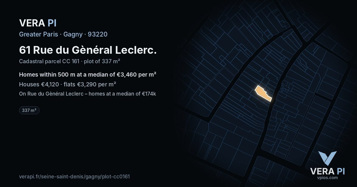 61 Rue du Gènéral Leclerc, Gagny at night – the plot lit, the parcels around coloured by the prices near them