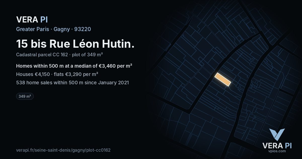 15 bis Rue Léon Hutin, Gagny at night – the plot lit, the parcels around coloured by the prices near them