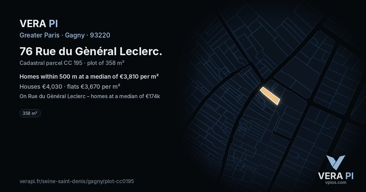 76 Rue du Gènéral Leclerc, Gagny at night – the plot lit, the parcels around coloured by the prices near them