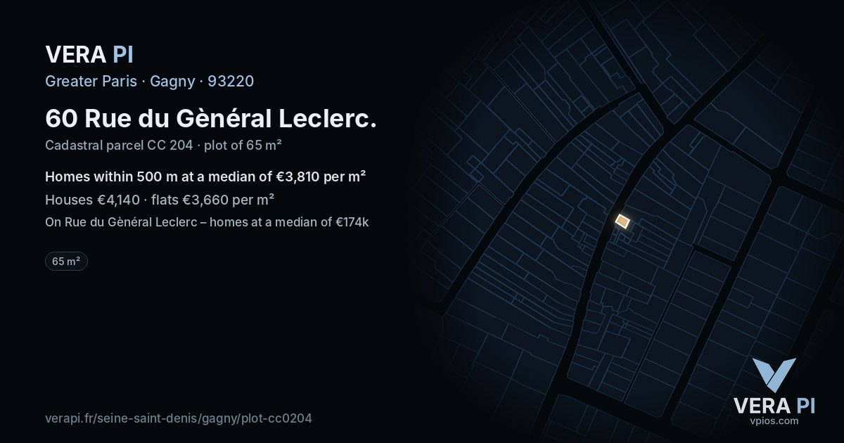 60 Rue du Gènéral Leclerc, Gagny at night – the plot lit, the parcels around coloured by the prices near them