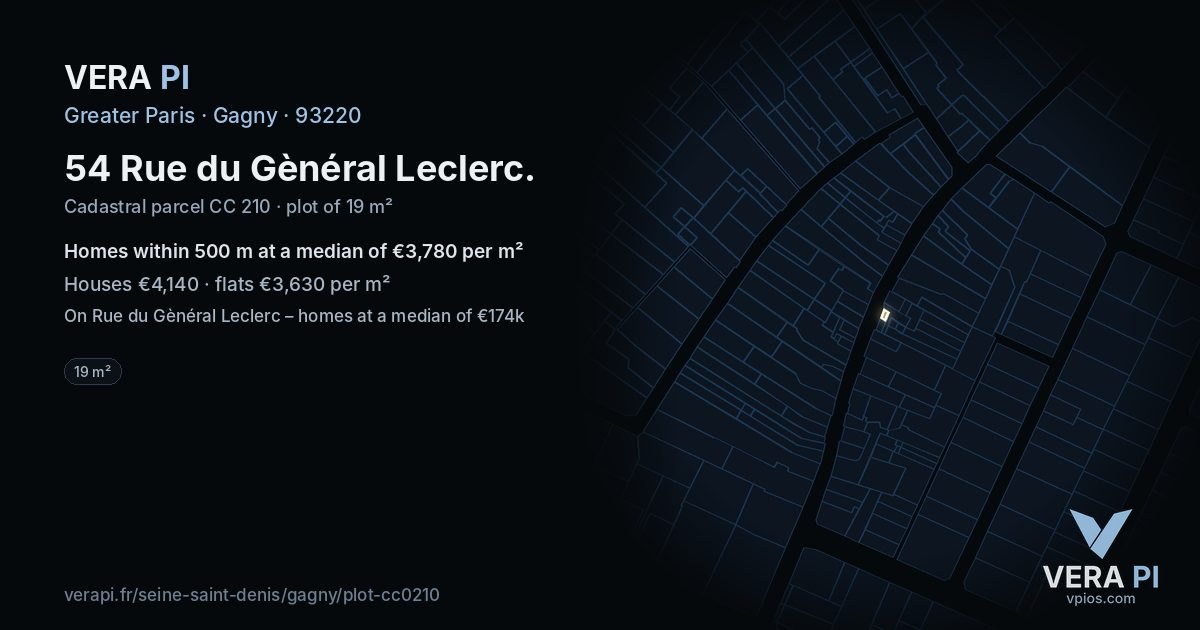 54 Rue du Gènéral Leclerc, Gagny at night – the plot lit, the parcels around coloured by the prices near them