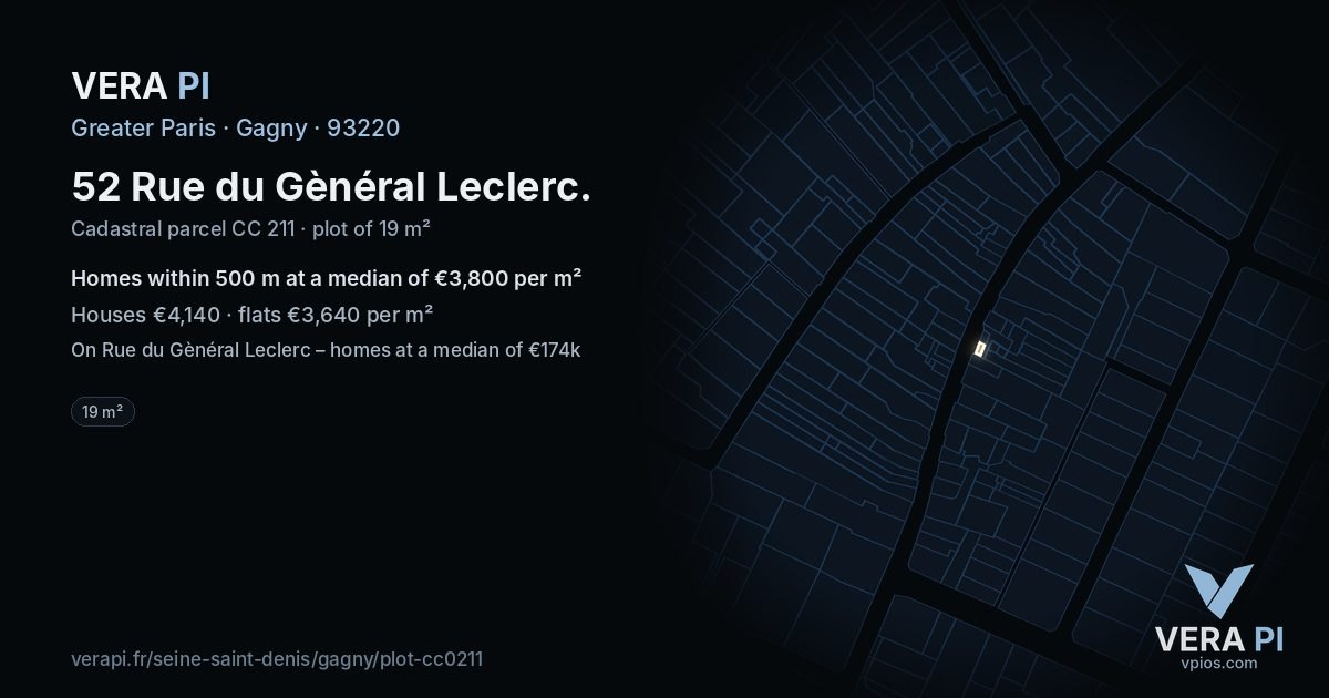 52 Rue du Gènéral Leclerc, Gagny at night – the plot lit, the parcels around coloured by the prices near them