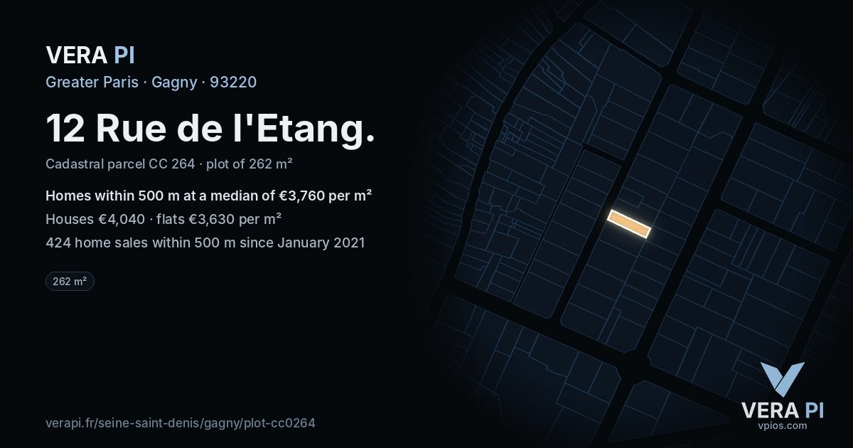 12 Rue de l'Etang, Gagny at night – the plot lit, the parcels around coloured by the prices near them