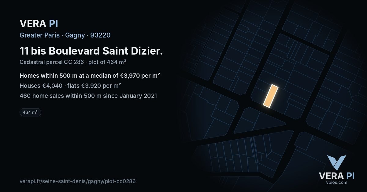 11 bis Boulevard Saint Dizier, Gagny at night – the plot lit, the parcels around coloured by the prices near them