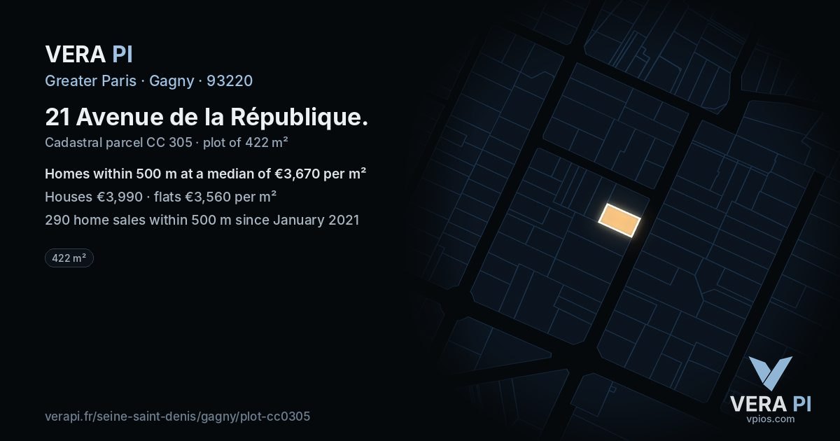 21 Avenue de la République, Gagny at night – the plot lit, the parcels around coloured by the prices near them