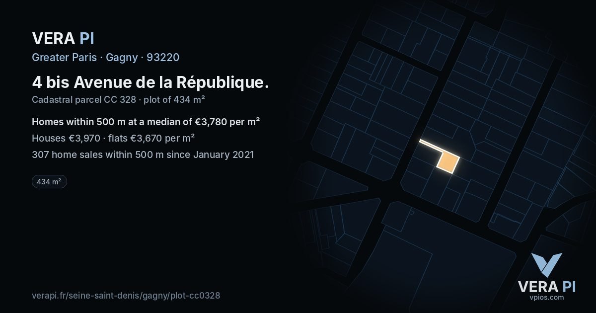 4 bis Avenue de la République, Gagny at night – the plot lit, the parcels around coloured by the prices near them