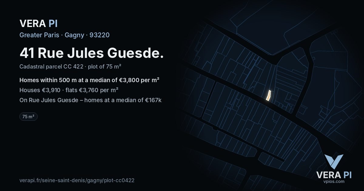 41 Rue Jules Guesde, Gagny at night – the plot lit, the parcels around coloured by the prices near them