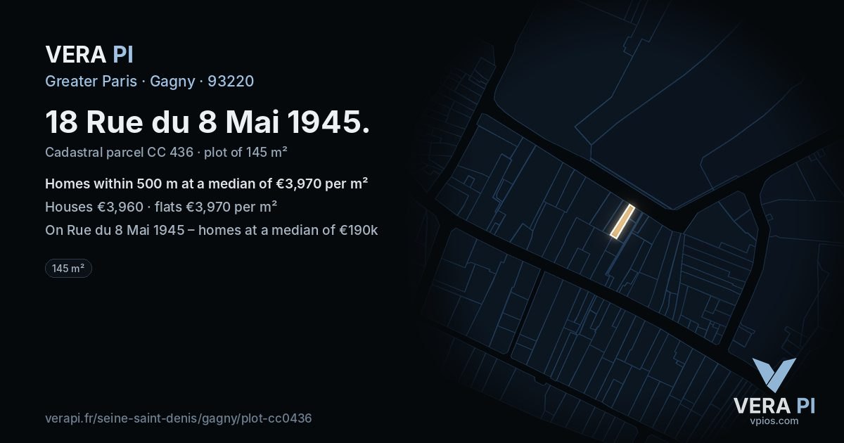 18 Rue du 8 Mai 1945, Gagny at night – the plot lit, the parcels around coloured by the prices near them