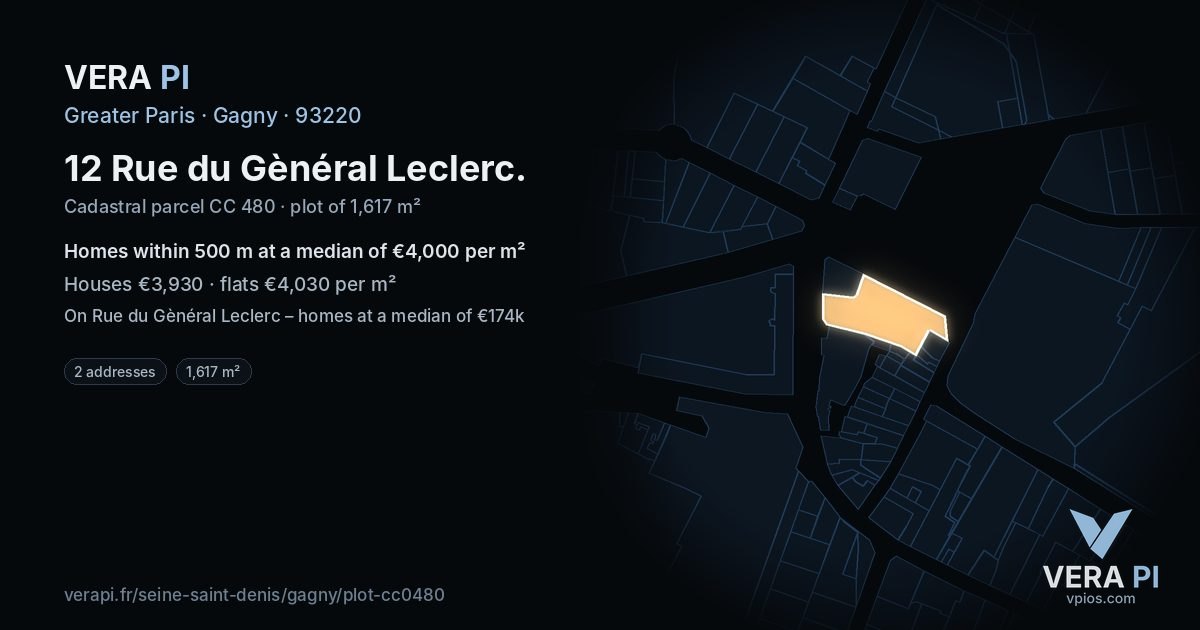 12 Rue du Gènéral Leclerc, Gagny at night – the plot lit, the parcels around coloured by the prices near them