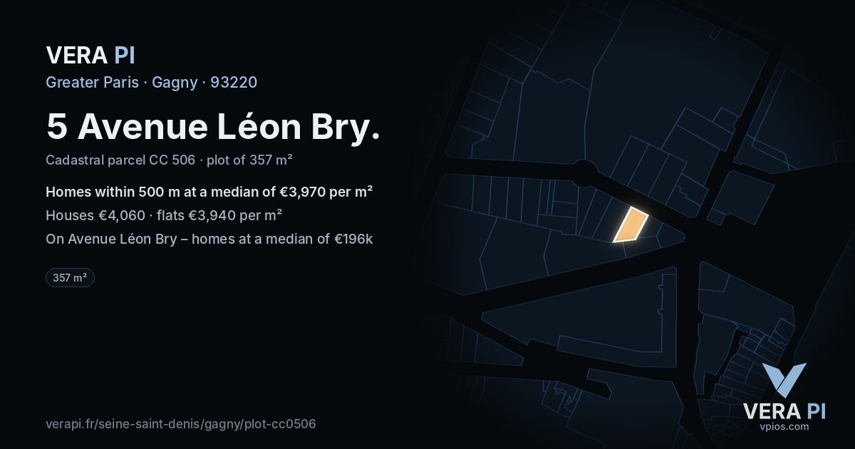 5 Avenue Léon Bry, Gagny at night – the plot lit, the parcels around coloured by the prices near them